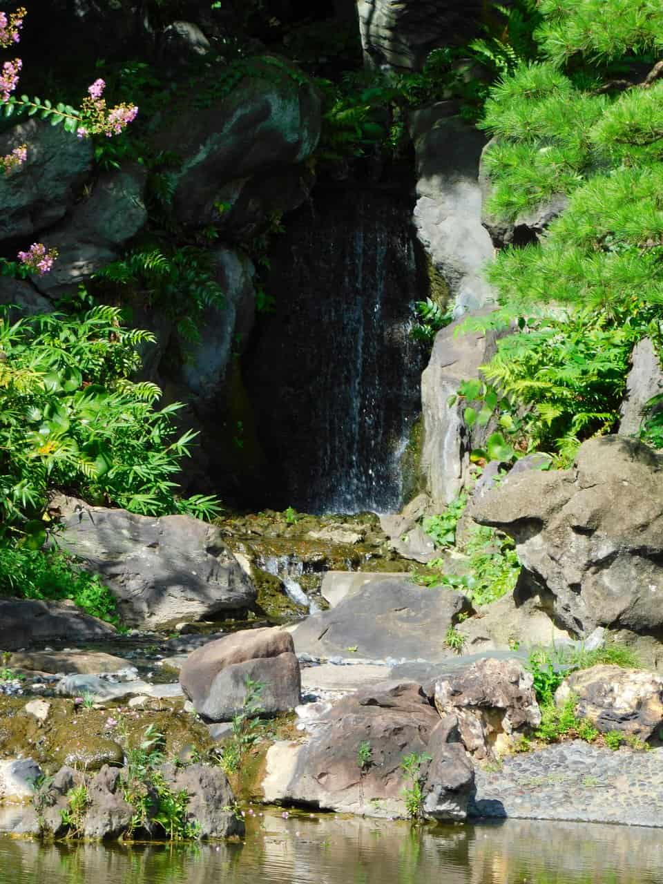 Waterfall at Ninomaru Garden, East Gardens in Tokyo.