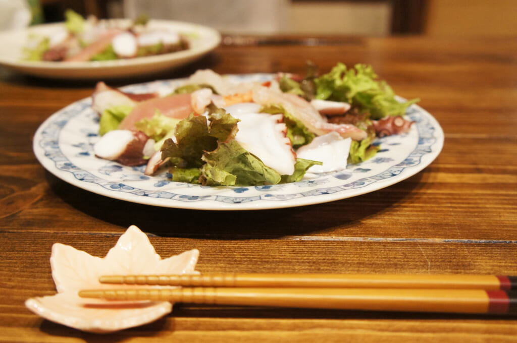 Homemade octopus sashimi in Japan