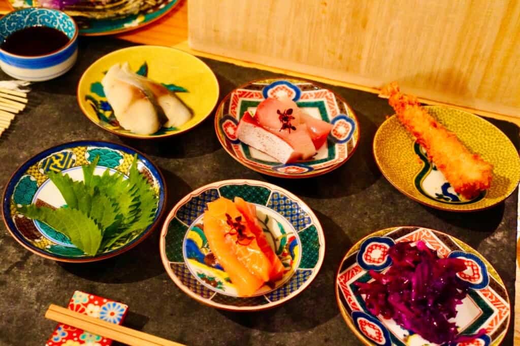 Sashimi served in Ishikawa on Kutani ware plates