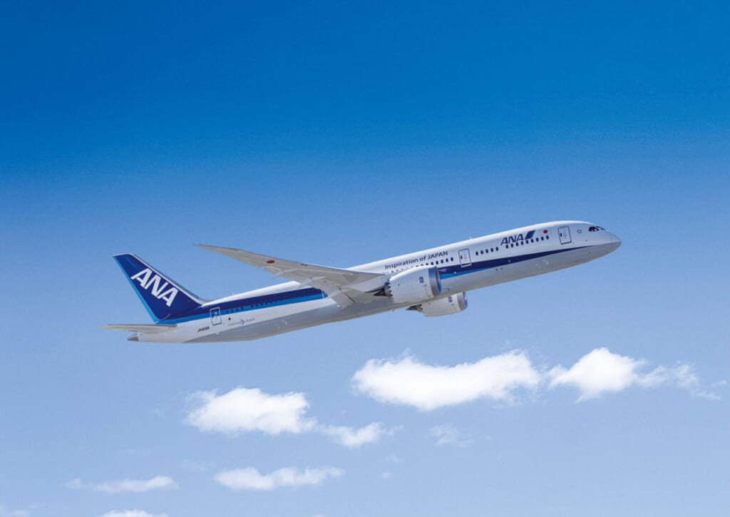 Ana airlines plane in blue sky