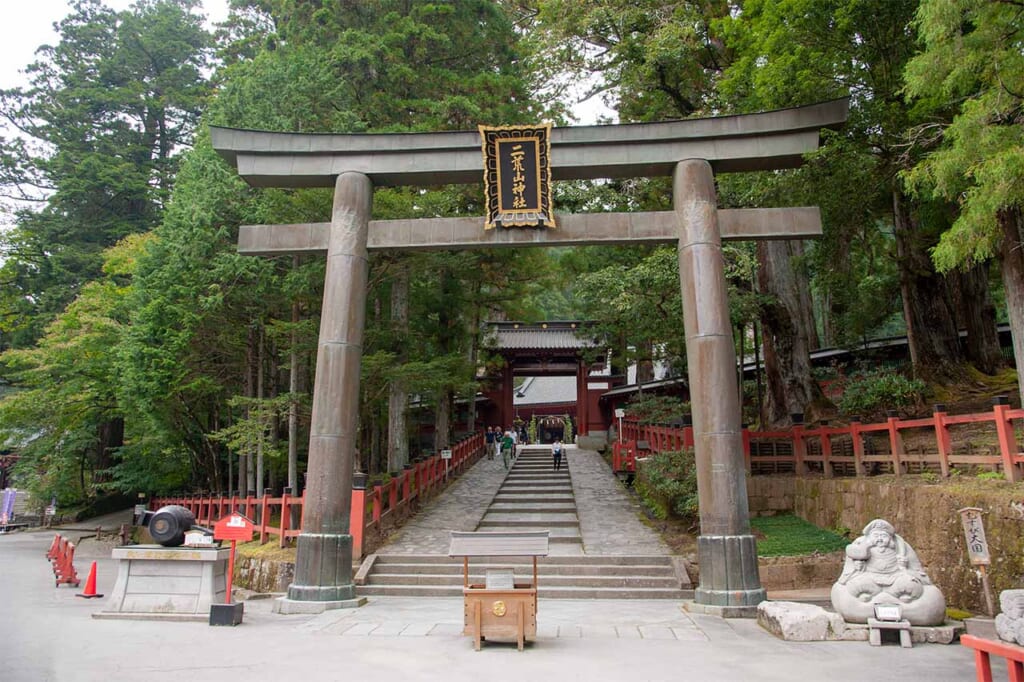 The torii gate at the entrance to Futarasan Temple in Nikko