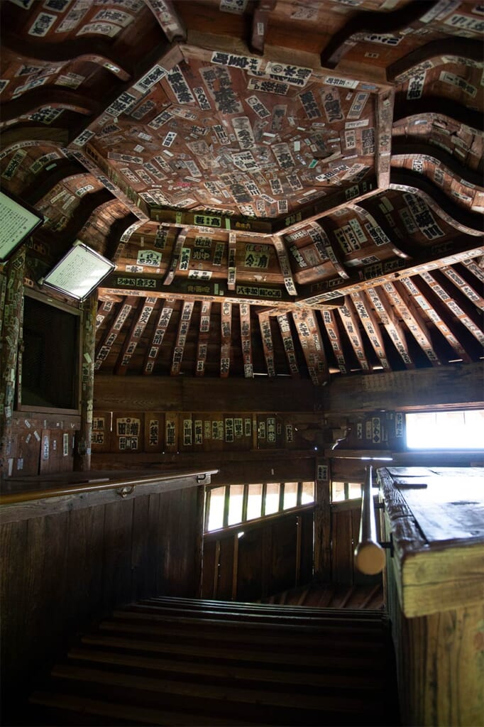 The roof at the top of Sazaedo Temple's tower in Aizuwakamatsu