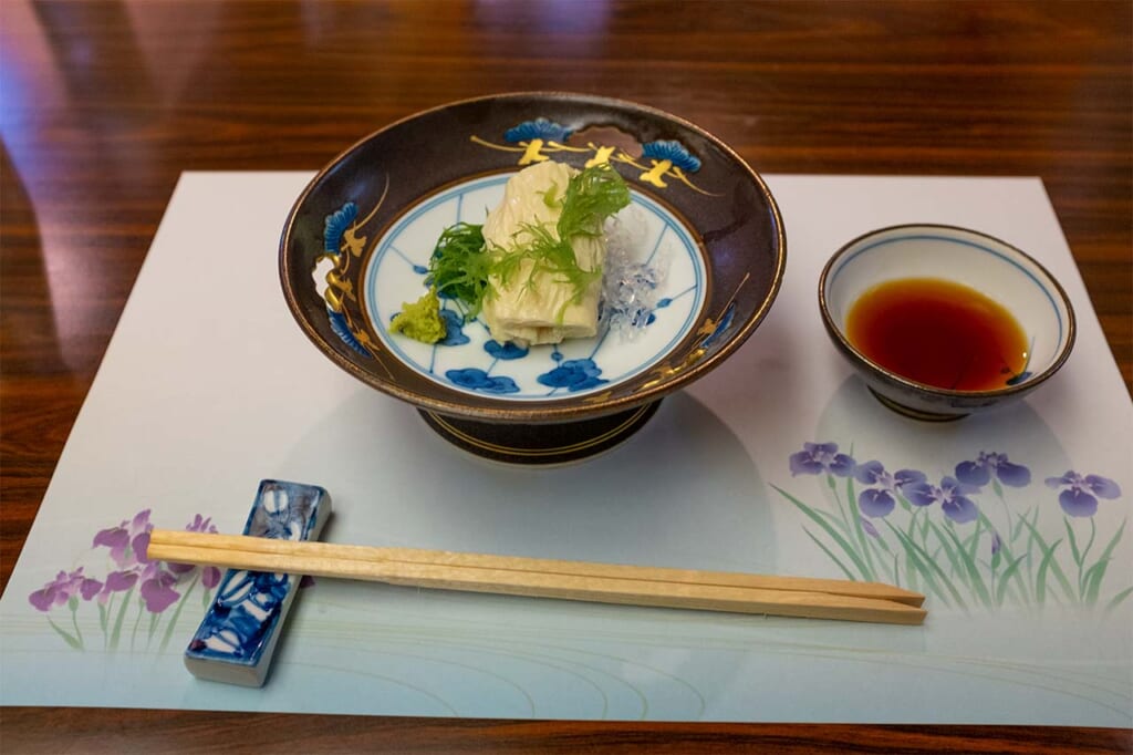 A course of yuba or tofu skin at Yotaro restaurant in Nikko