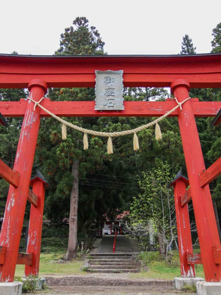 The large red torii gate of Gozanoishi shrine