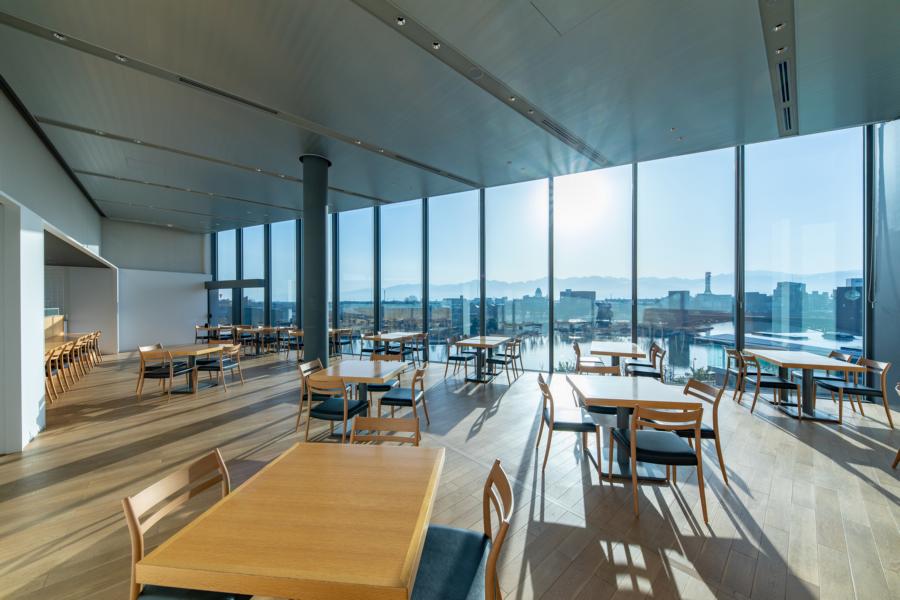 spacious interior with large windows at Toyama Prefectural Museum of Art and Design