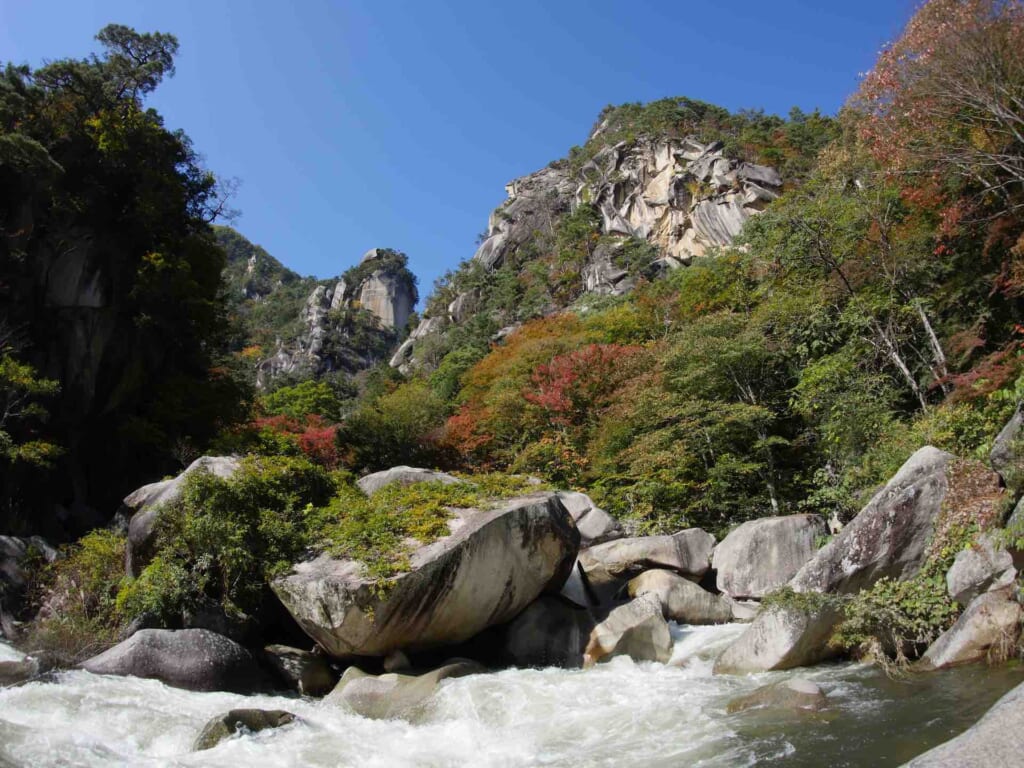 Shosenkyo gorge with autumn leaves in japan