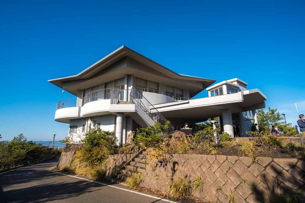 exterior building of Yunohira observatory on Sakurajima, Japan's famous volcano