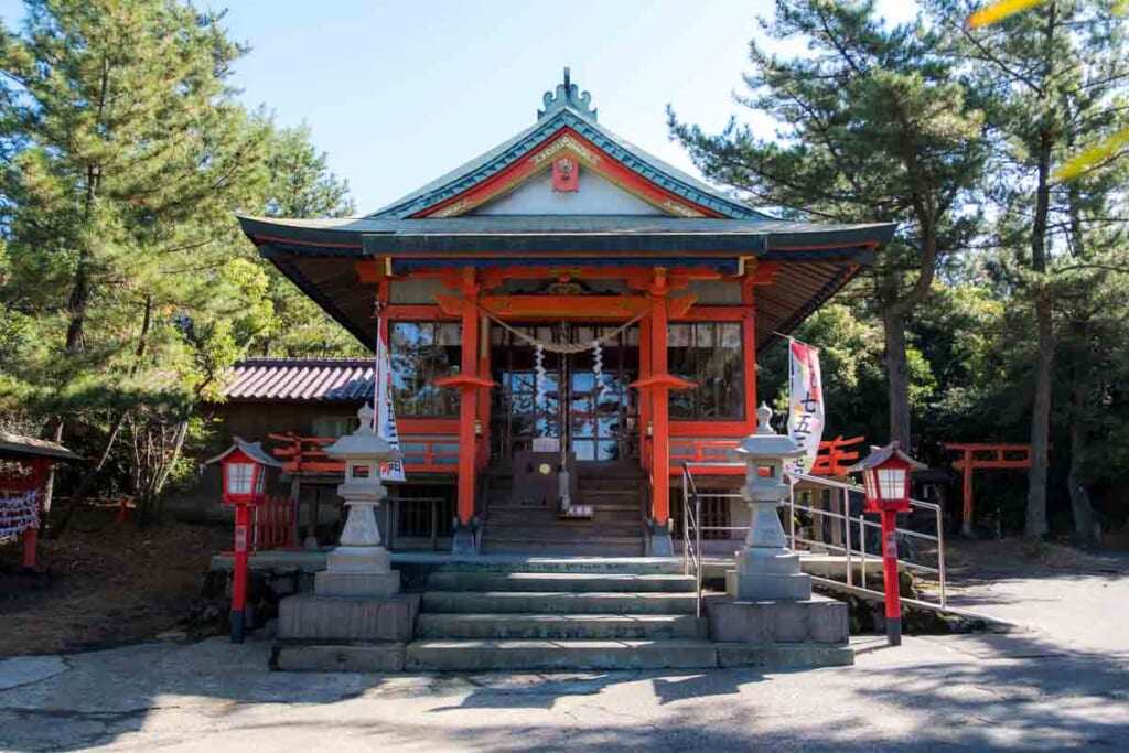 Japanese shinto shrine on Sakurajima, Japan's famous volcano in Kagoshima