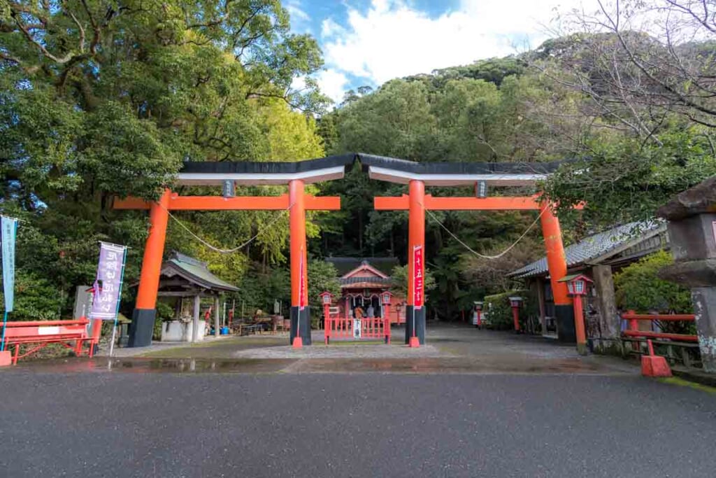 parallel torii gates at Suwa Shrine in Kagoshima, Japan