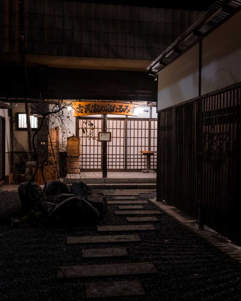 darkened entrance of Japanese inn in Kagoshima, JApan