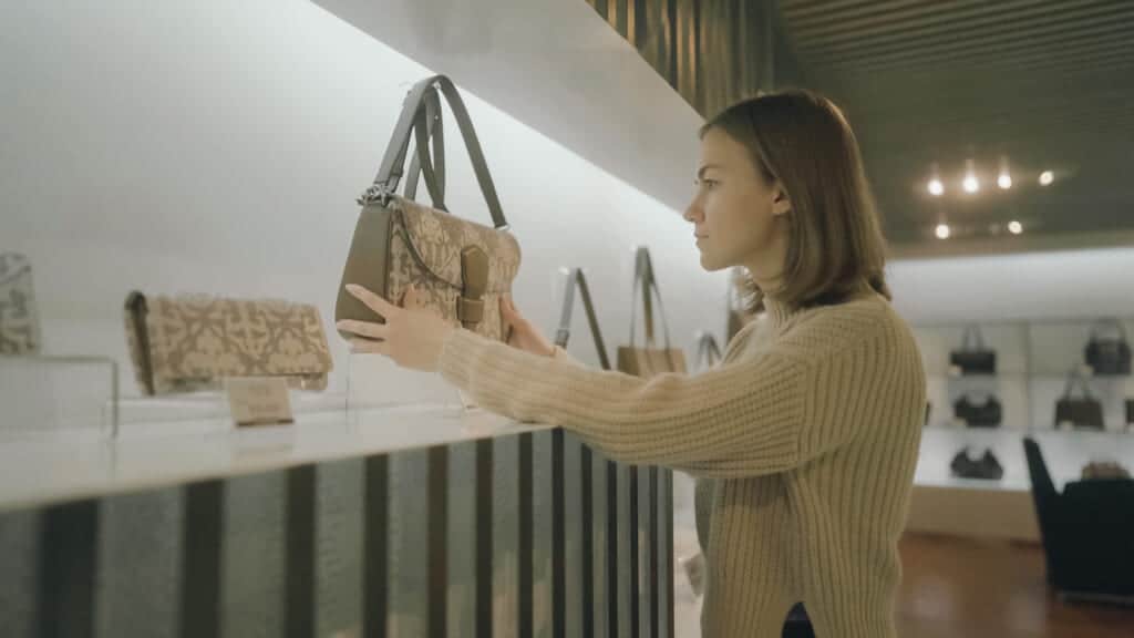 female choosing a handbag at Koshu Inden Yamanashi