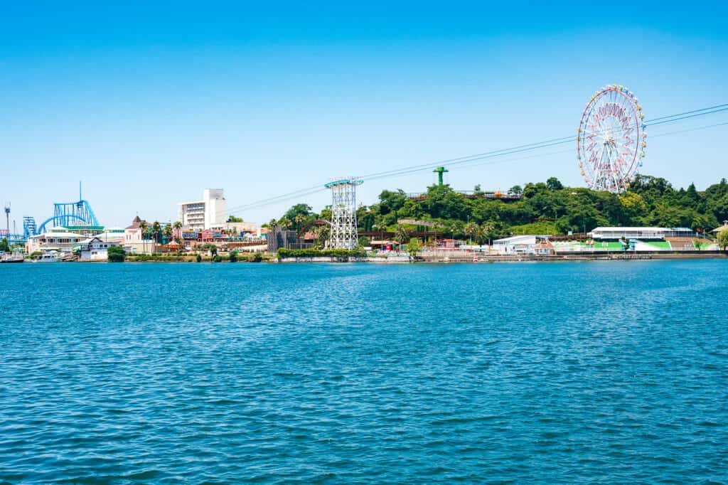 Amusement park on the shore of the lake