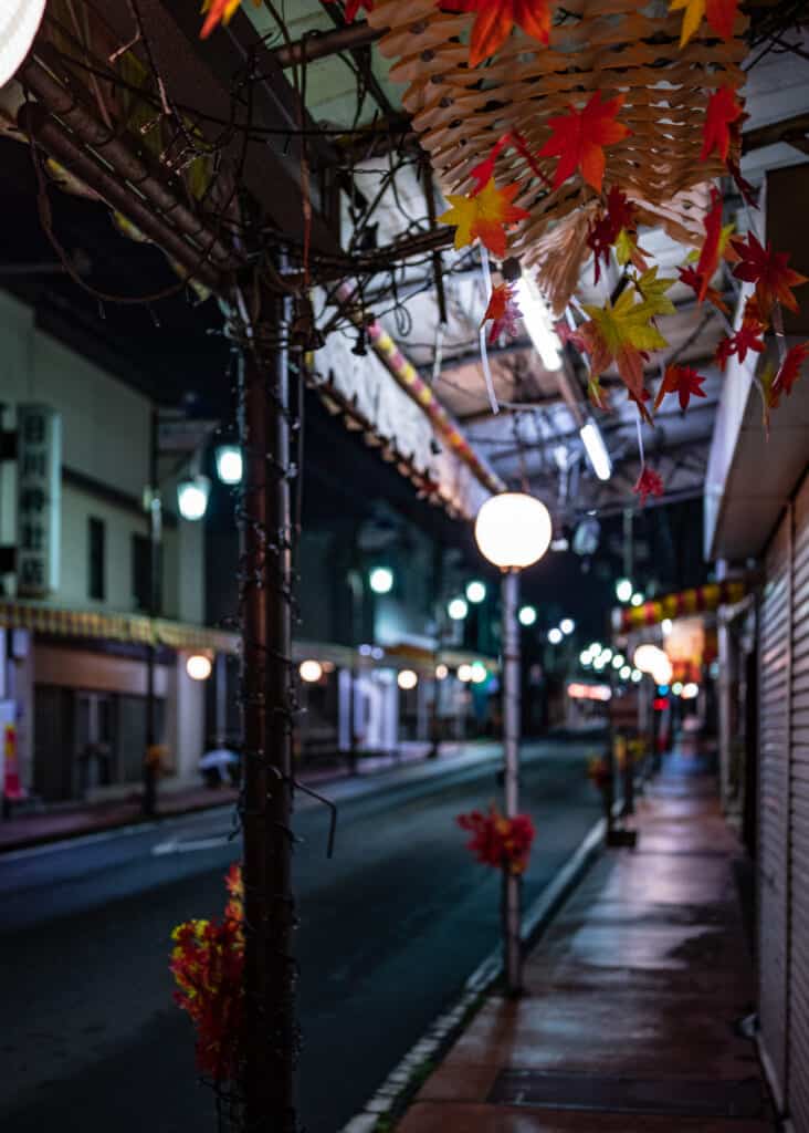 night view of street in Fujiyoshida City