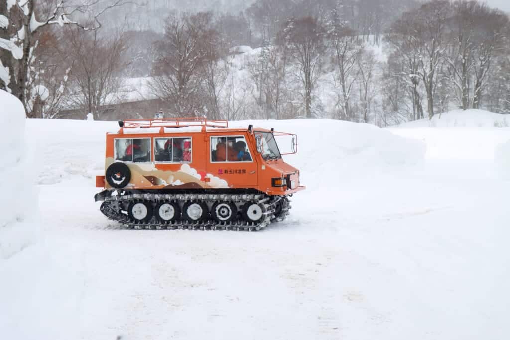 small snow tractor in the snow