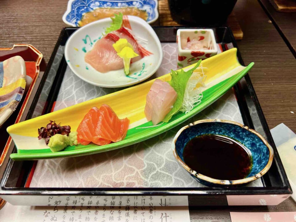 sashimi at Hot Spring Hotel Ookawaso, Fukushima