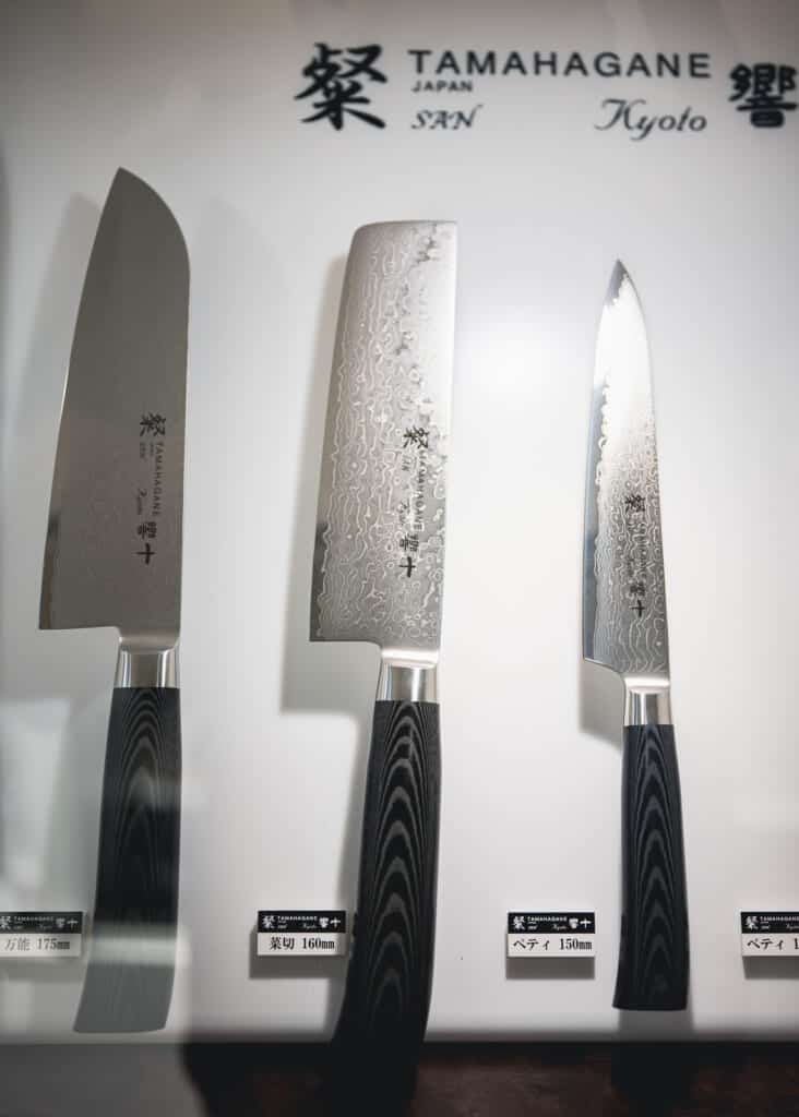 three japanese knives on display 