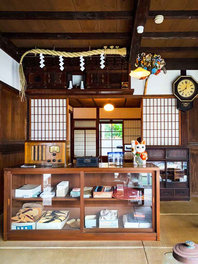 interior of retro shop in open-air fishing village museum in japan