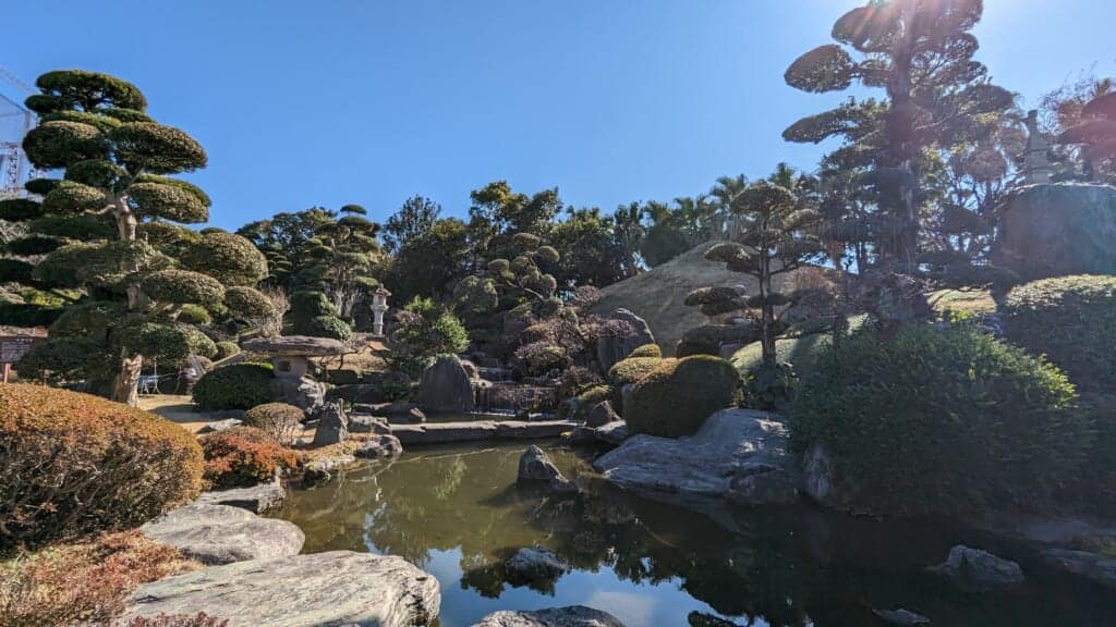 Pond in a Japanese garden, Amami no Sato
