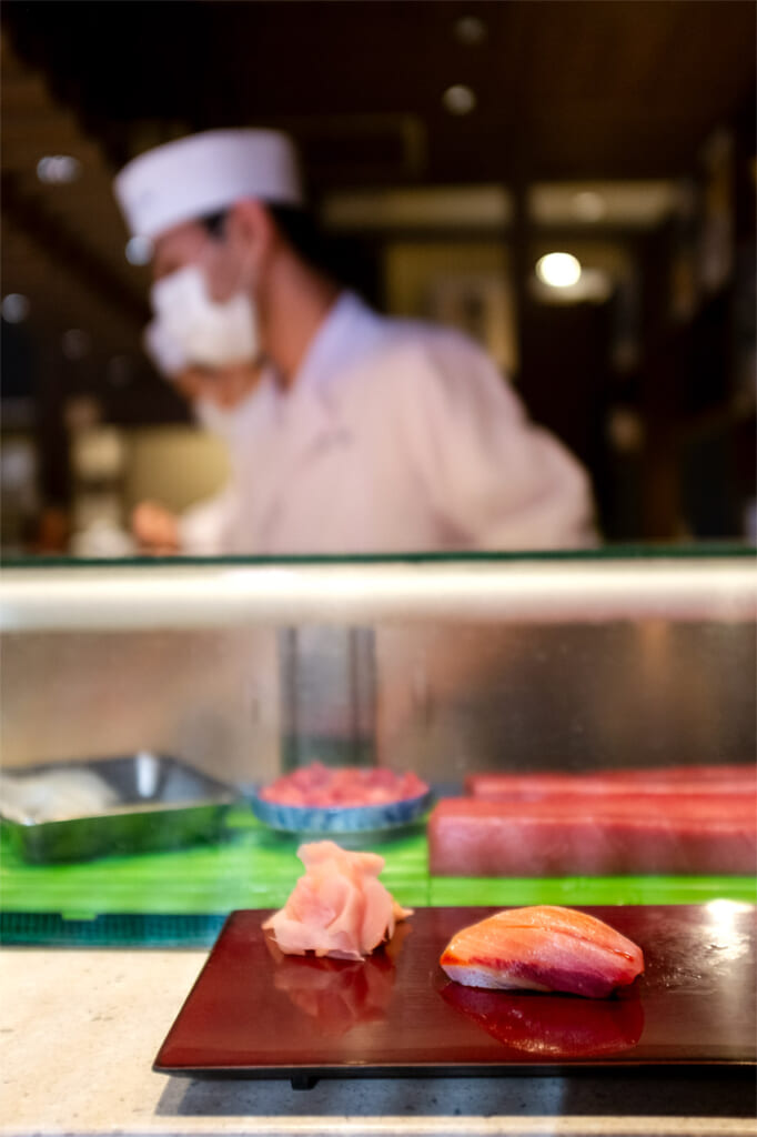 A serving of chutoro sushi at Daiwa Sushi in Toyosu Market, Tokyo