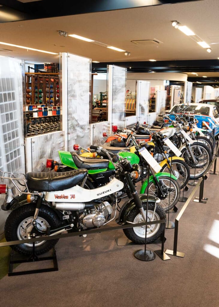 Historical set of motorcycles at Suzuki History Museum in Hamamatsu
