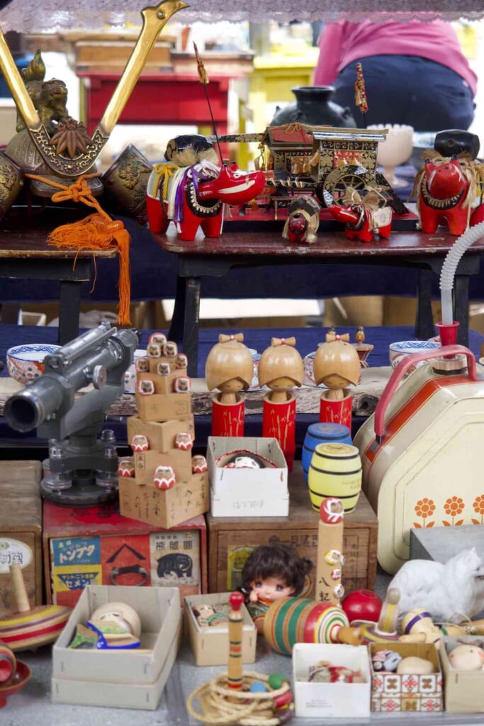 Japanese traditional toys displayed at a flea market