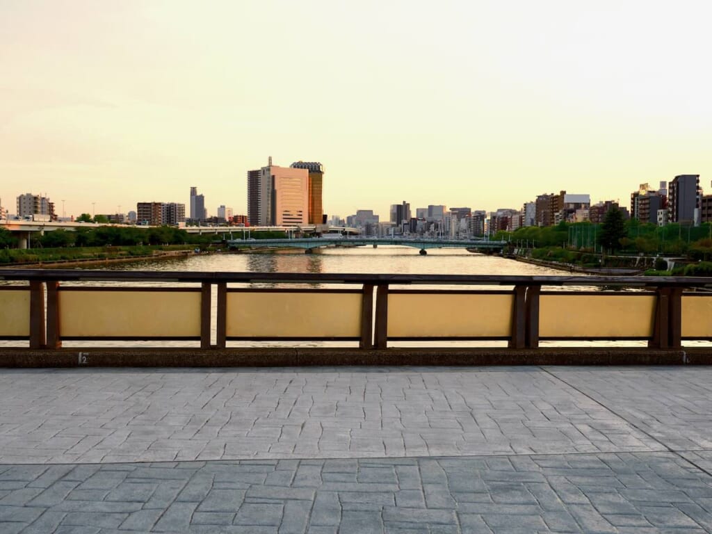 view of Sumida River from Sakurabashi Bridge in Tokyo