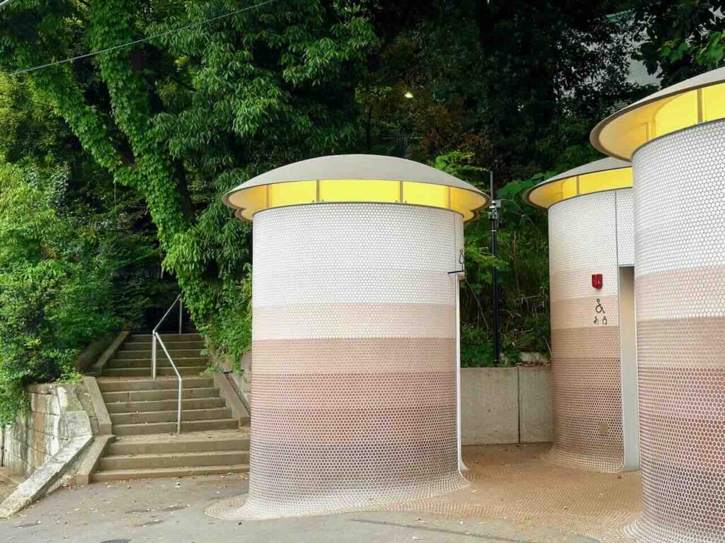 Public Toilet in Yoyogi-Hachiman, Tokyo, next to stairs