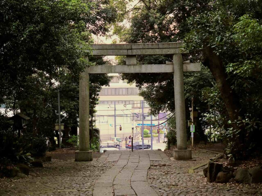 large stone torii of Yoyogi Hachimangu Shrine in Tokyo