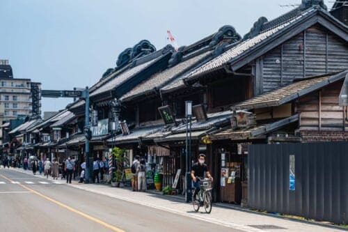 Man on a bicycle on the streets in Kawagoe