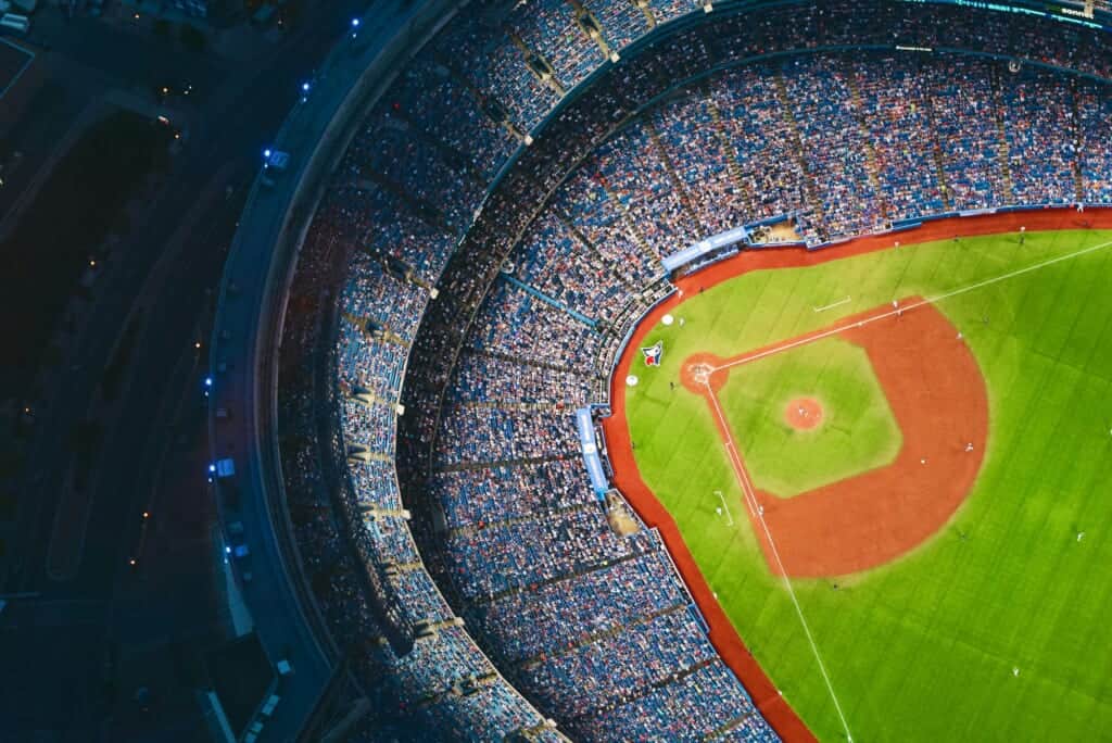 Big baseball diamond in Japan from aerial view