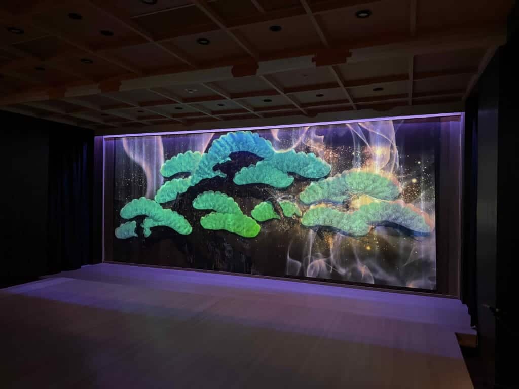 A traditional Japanese tree painting merged with modern projection mapping