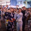 Females dressed in yukata, joining bon odori