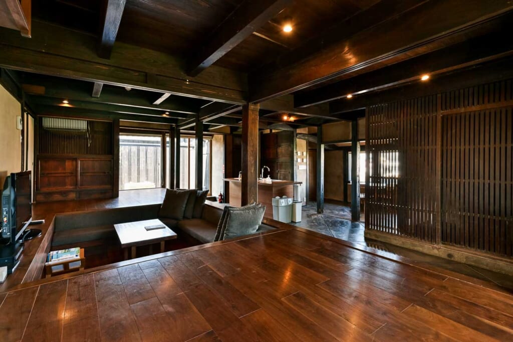 living area of renovated kominka on ojika island