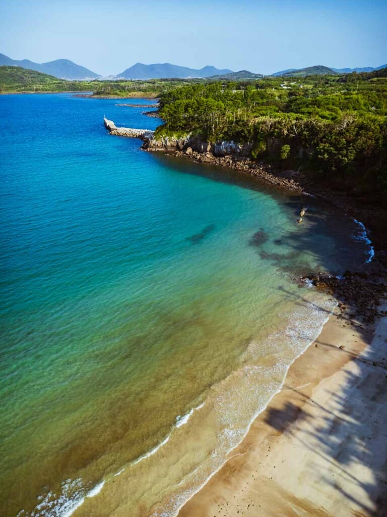 drone view of kakinohama beach on ojika island, nagasaki japan