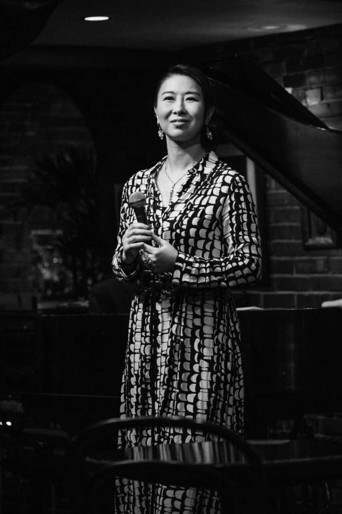 Female jazz singer performs at Sone jazz bar in Kobe Japan