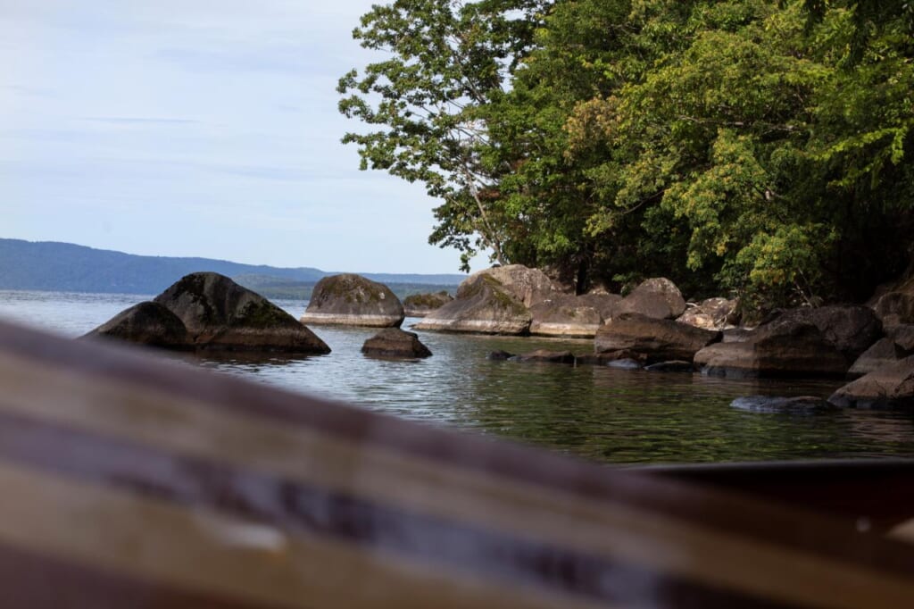 view of lake Kussharo from the canoe