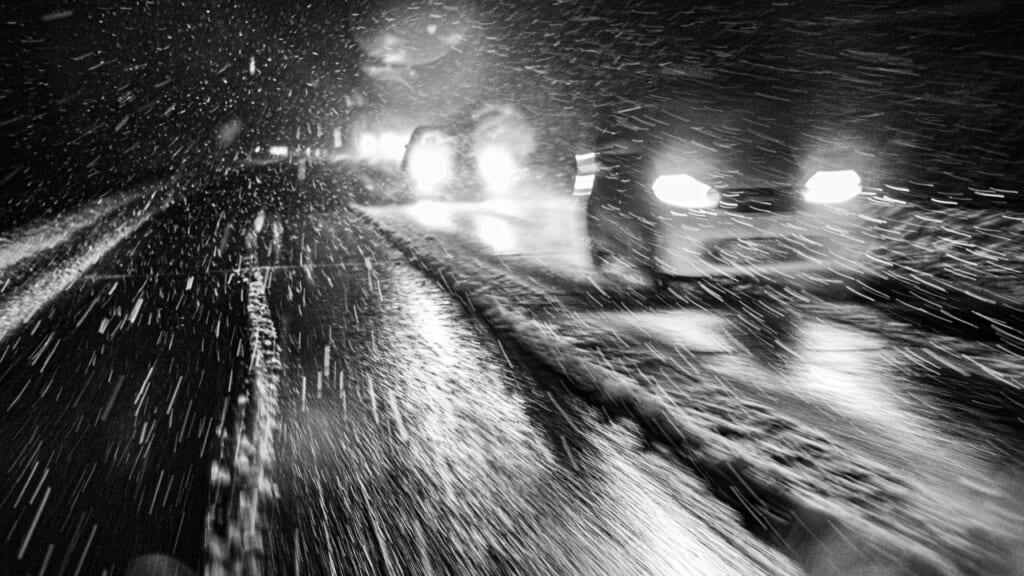 snow storm on a highway