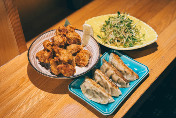 A vegan menu with karaage and gyoza