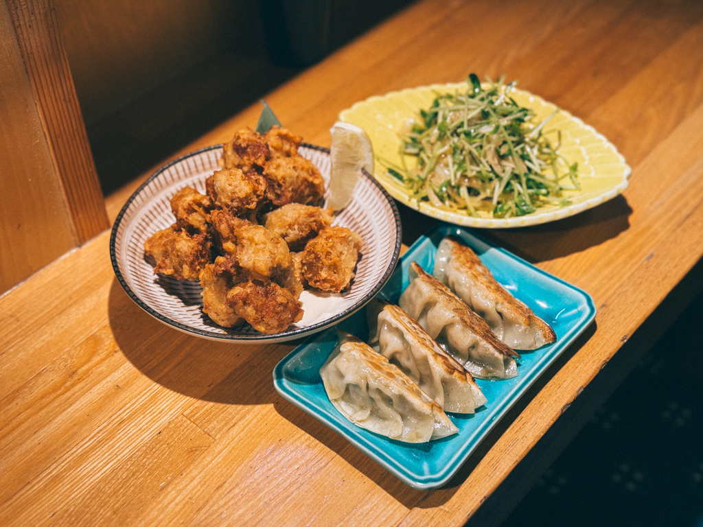 A vegan menu with karaage and gyoza