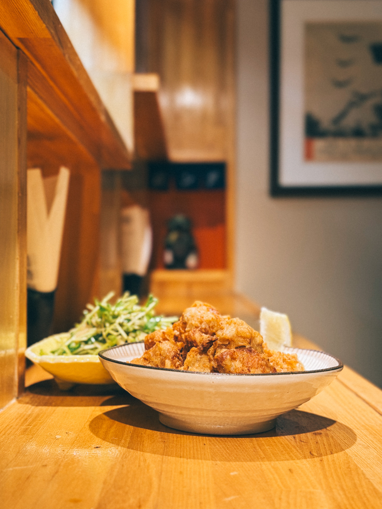 A detail of a vegan karaage meal