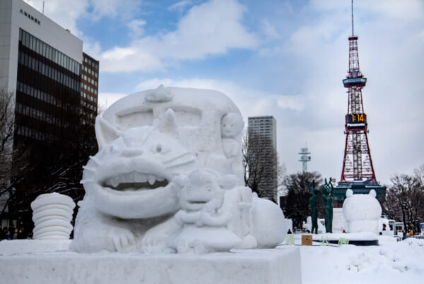 Snow sculpture of catbus at Sapporo Snow Festival (Yuki Matsuri)