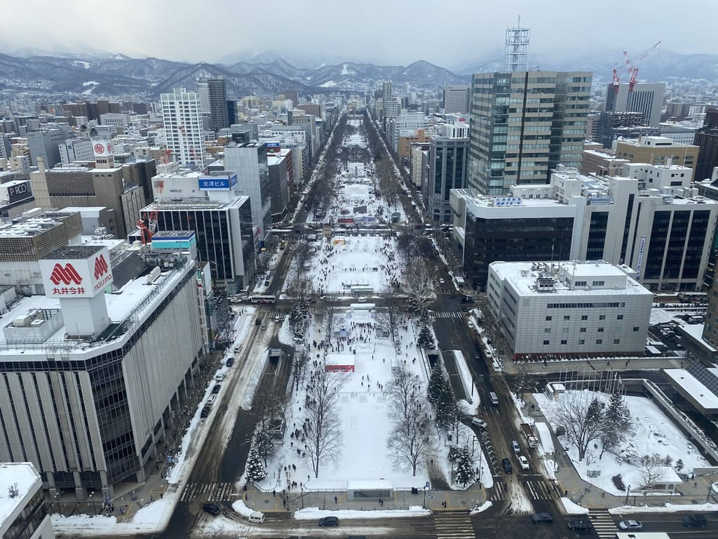 Odori Park from Sapporo TV Tower during Yuki Matsuri or Snow Festival 