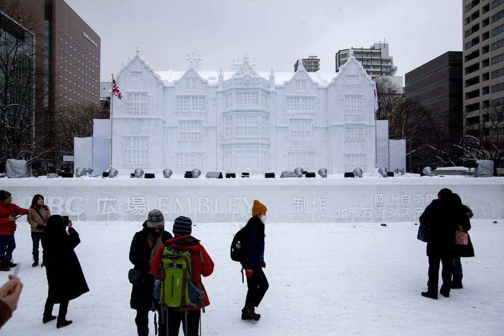 Snow replica of Embley School, Hampshire, at Sapporo Snow Festival (Yuki Matsuri)