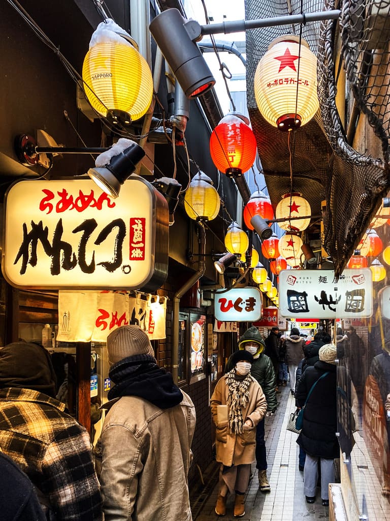 Inside the alley at Ganso Sapporo Ramen Yokocho