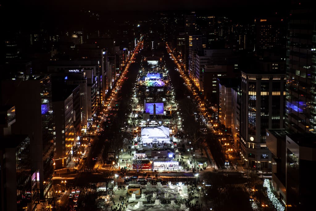 Odori Park during Sapporo Snow Festival from Sapporo TV Tower