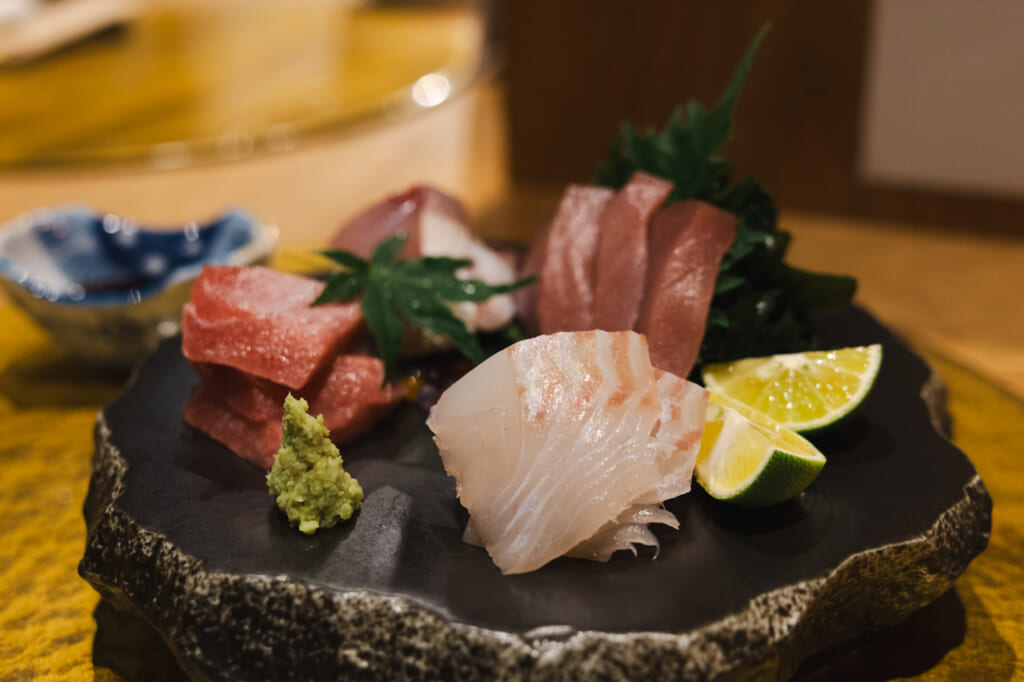 Sashimi set in a Japanese izakaya