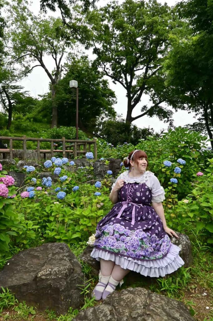 Taking photos at Tamagawadai Park with hydrangeas