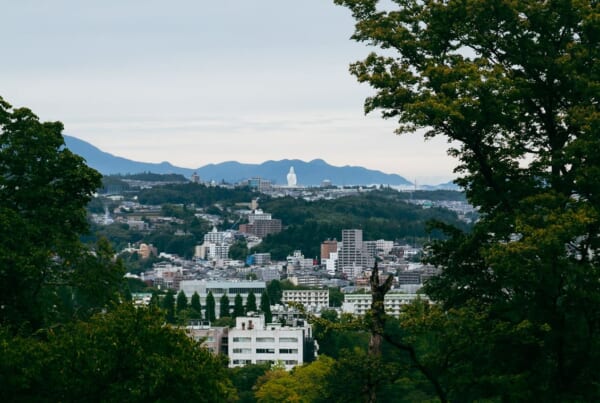 Sendai Daikannon seen from Sendai Castle Ruins