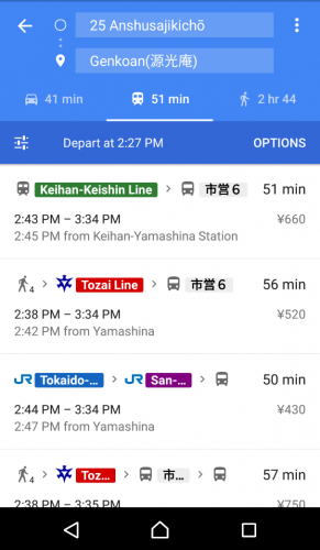 Application Google Maps, pour se déplacer en transports au Japon.