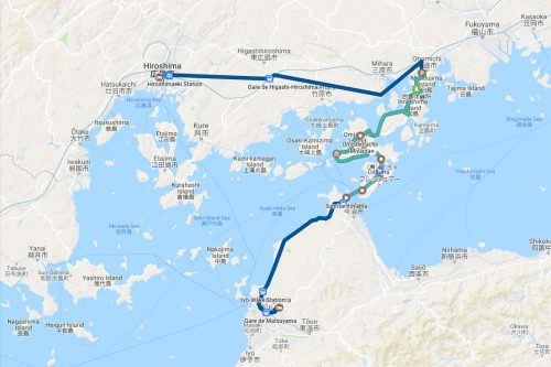 Itinéraire emprunté sur la Shimanami Kaido, dans la région de Setouchi au Japon